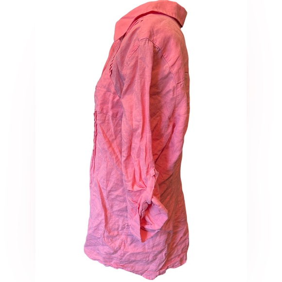 Soft Surroundings Pink Linen Boho Casual Button Up Roll Tab Sleeve Utility Top - Picture 5 of 7